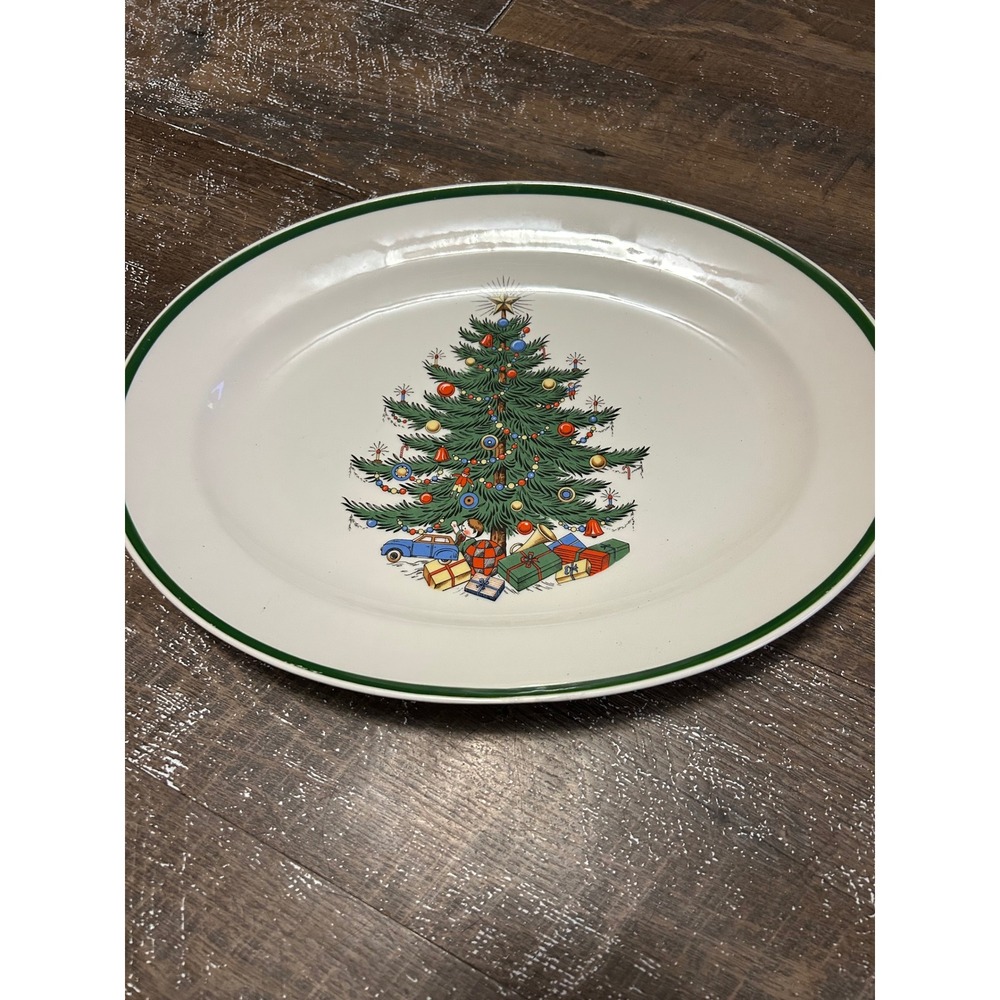 Bertson House Ltd New York Christmas Tree Oval Serving Platter 14 Inch Vintage